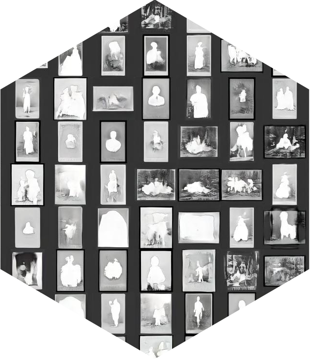 A grid of small black and white profile images